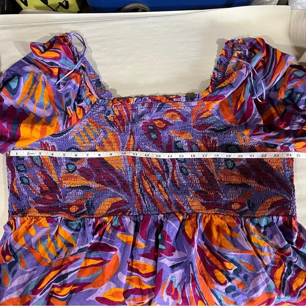 TERRA & SKY ~ Bright  Boho Smocked Top with Tiered Bell Sleeves Cotton Rayon 4X - Picture 9 of 10